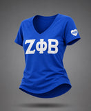 Zeta Phi Beta  - Glitter V-Neck Tee (Blue)