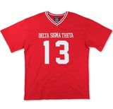 Delta Sigma Theta - Oversized Chenille & Printed Football Jersey (Red)