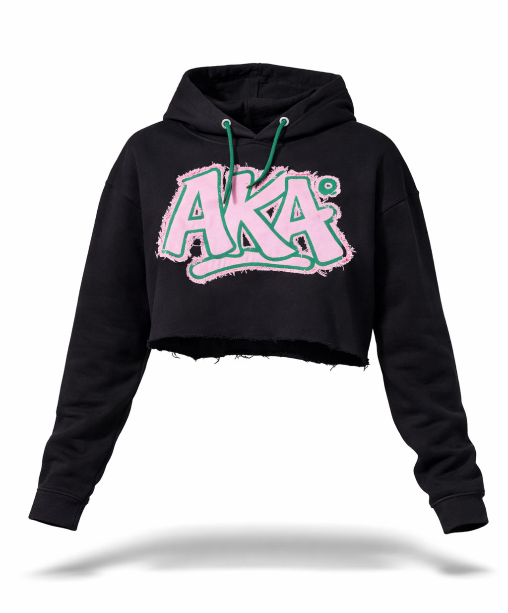 Alpha Kappa Alpha -Distressed Crop Hoodie ( w/Satin Lined Hood & Thumb Holes)