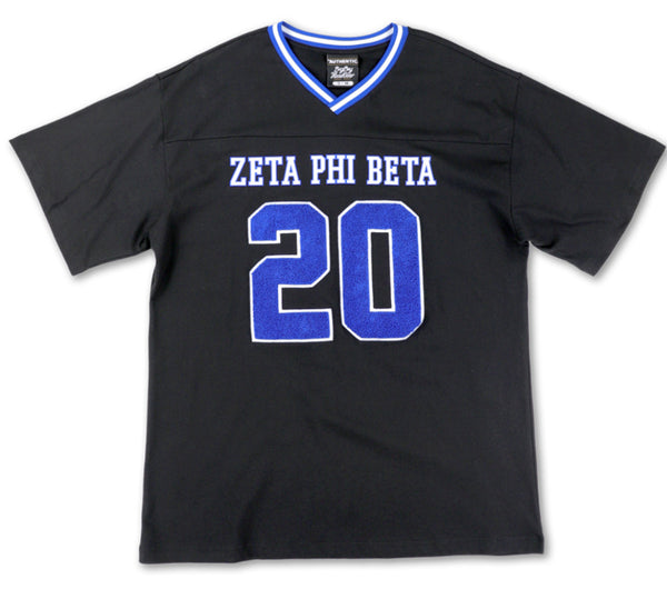 Zeta Phi Beta - Oversized Chenille & Printed Football Jersey (Black)