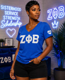 Zeta Phi Beta  - Glitter V-Neck Tee (Blue)