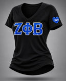 Zeta Phi Beta  - Glitter V-Neck Tee (Black)