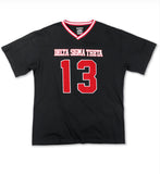 Delta Sigma Theta - Oversized Chenille & Printed Football Jersey (Black)