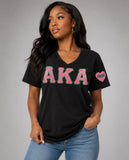 Alpha Kappa Alpha- Glitter V-Neck Tee (Black)