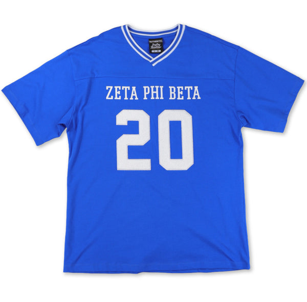 Zeta Phi Beta - Oversized Chenille & Printed Football Jersey (Blue)
