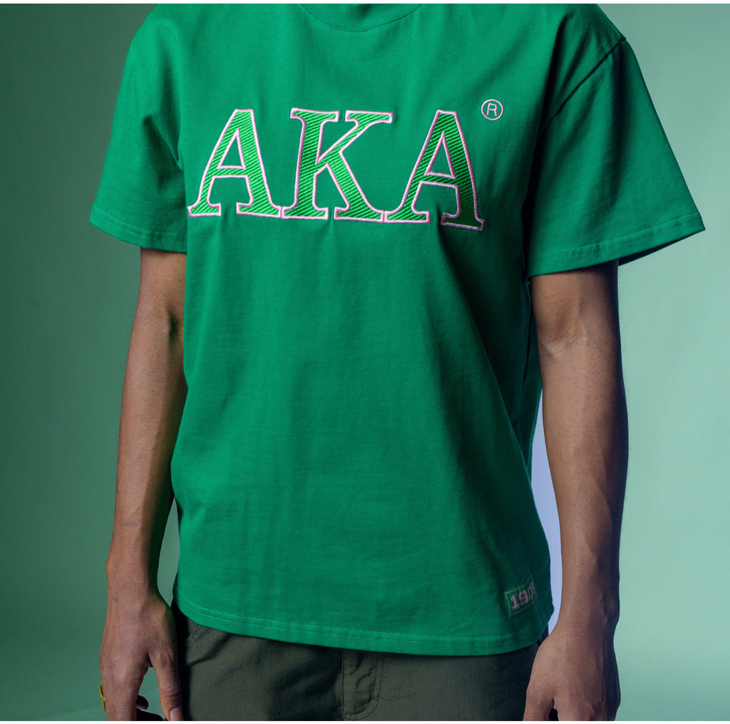 Alpha Kappa Alpha - Double Stitched Embroidered Short Sleeve Shirt, Da Greek Spot Original (Green) Collection