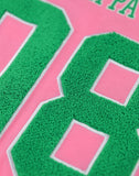 Alpha Kappa Alpha - Oversized Chenille & Printed Football Jersey (Pink)