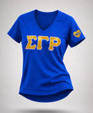 Sigma Gamma Rho - Glitter V-Neck Tee (Blue)