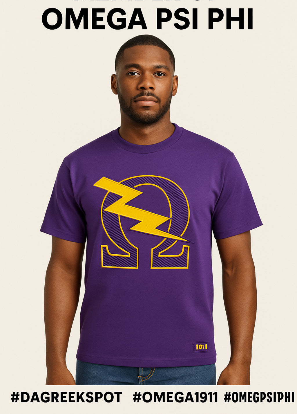Omega Psi Phi - Heavy Weight Big Stitch Embroidered Short Sleeve Shirt, Da Greek Spot Original Collection