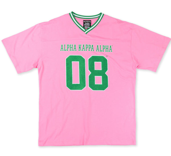 Alpha Kappa Alpha - Oversized Chenille & Printed Football Jersey (Pink)