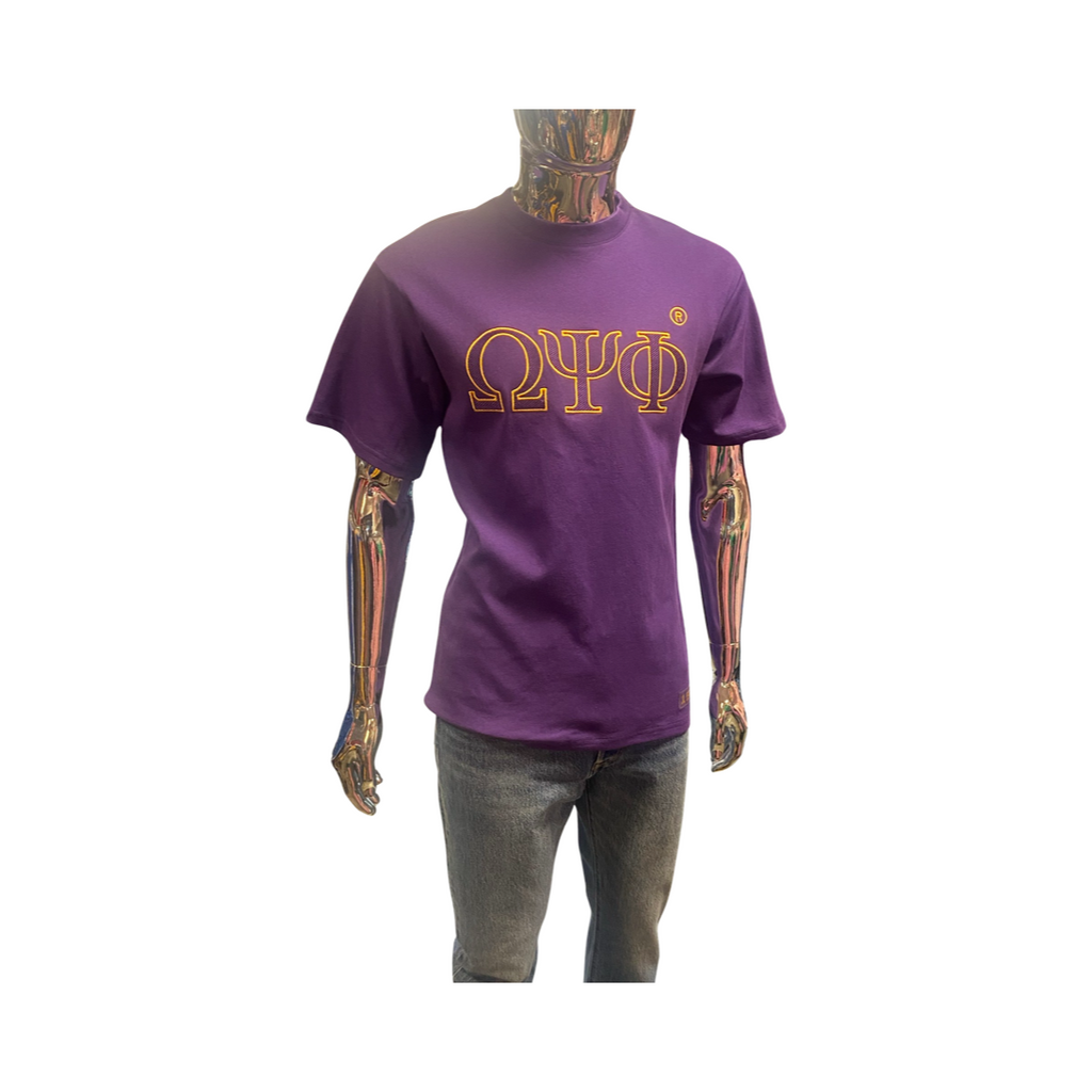 Omega Psi Phi - Double Stitched Embroidered Short Sleeve Shirt, Da Greek Spot Original Collection