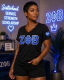 Zeta Phi Beta  - Glitter V-Neck Tee (Black)