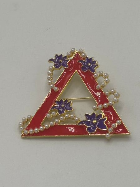 Delta Sigma Theta -  Pearl  Pyramid w/African Violets 2”Brooch